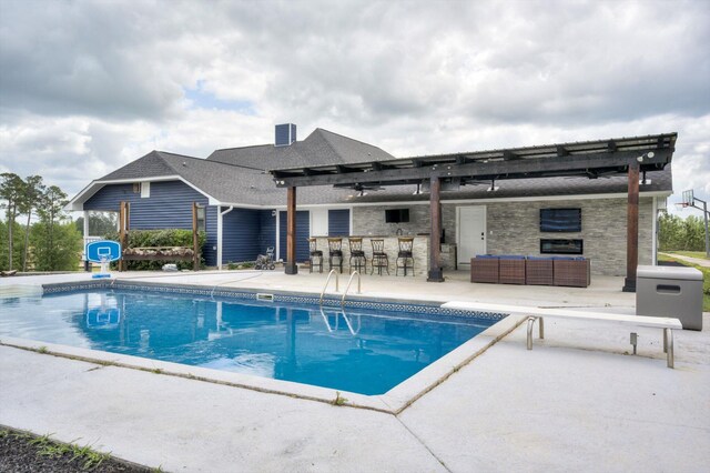 1543 Wrens Hwy, Thomson, GA 30824 - pool featuring a pergola, an outdoor living space, a patio, and outdoor dry bar
