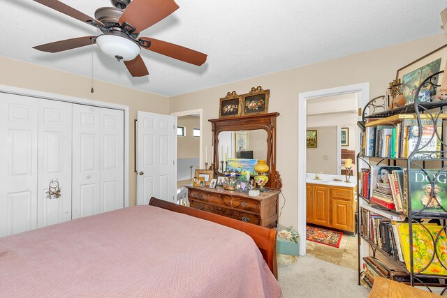 16 Cardinal Ln, North Augusta, SC 29841 - bedroom featuring light carpet, a closet, ensuite bath, and ceiling fan