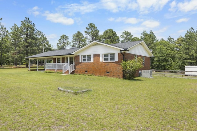460 Archie Ware Rd, Ridge Spring, SC 29129 - ranch-style home featuring crawl space, covered porch, brick siding, and cooling unit