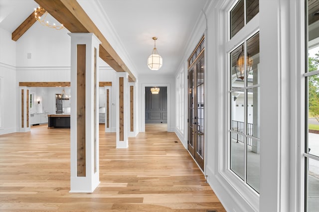 845 Audubon Way, Evans, GA 30809 - entryway featuring a chandelier, light wood finished floors, and ornamental molding