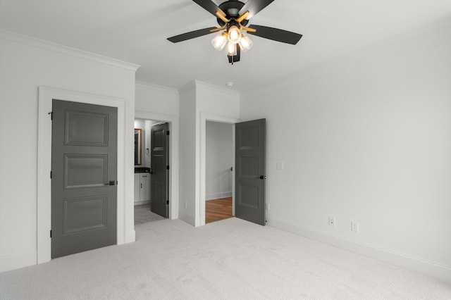845 Audubon Way, Evans, GA 30809 - unfurnished bedroom featuring crown molding, carpet, baseboards, ensuite bathroom, and ceiling fan