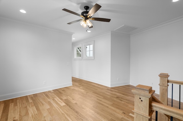 845 Audubon Way, Evans, GA 30809 - unfurnished room featuring ornamental molding, light wood finished floors, baseboards, ceiling fan, and recessed lighting