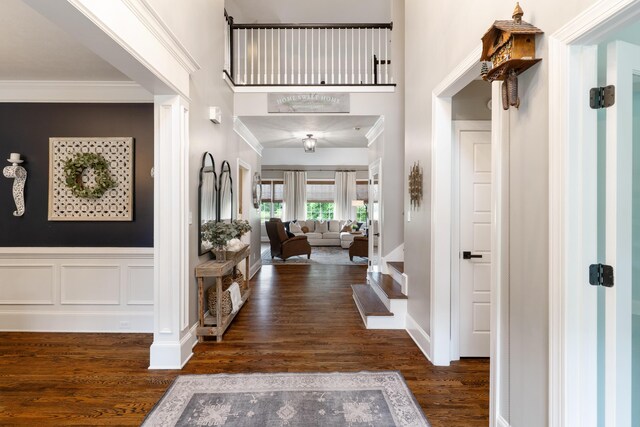 460 Armstrong Way, Evans, GA 30809 - foyer featuring wood finished floors, crown molding, a towering ceiling, and decorative columns
