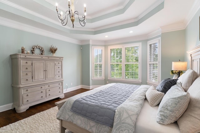460 Armstrong Way, Evans, GA 30809 - bedroom featuring a chandelier, dark wood-style flooring, crown molding, a tray ceiling, and recessed lighting