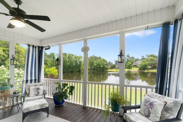 460 Armstrong Way, Evans, GA 30809 - sunroom / solarium with a water view, a ceiling fan, and healthy amount of natural light