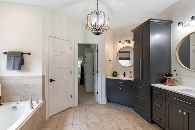 460 Armstrong Way, Evans, GA 30809 - full bathroom with a chandelier, tile patterned floors, vanity, and a garden tub