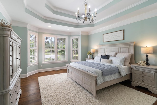 460 Armstrong Way, Evans, GA 30809 - bedroom featuring a chandelier, dark wood finished floors, a tray ceiling, ornamental molding, and recessed lighting