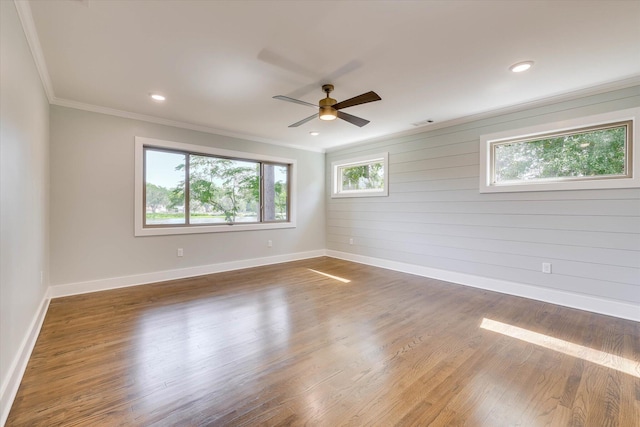 118 Lake Bluff Dr, Waynesboro, GA 30830 - spare room with ornamental molding, ceiling fan, wood finished floors, and recessed lighting