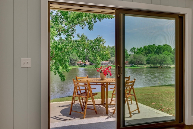 118 Lake Bluff Dr, Waynesboro, GA 30830 - doorway featuring a water view and view of scattered trees