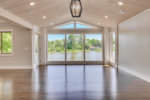 118 Lake Bluff Dr, Waynesboro, GA 30830 - empty room featuring lofted ceiling, plenty of natural light, dark wood finished floors, recessed lighting, and wooden ceiling