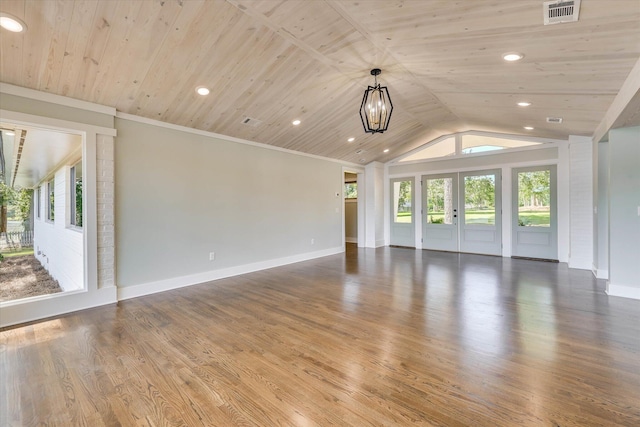 118 Lake Bluff Dr, Waynesboro, GA 30830 - unfurnished room featuring wooden ceiling, recessed lighting, lofted ceiling, wood finished floors, and crown molding