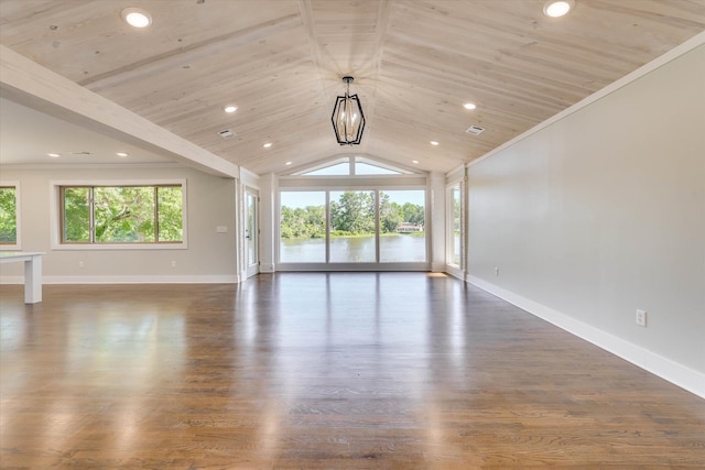 118 Lake Bluff Dr, Waynesboro, GA 30830 - unfurnished room featuring healthy amount of natural light, wood finished floors, recessed lighting, wooden ceiling, and a water view