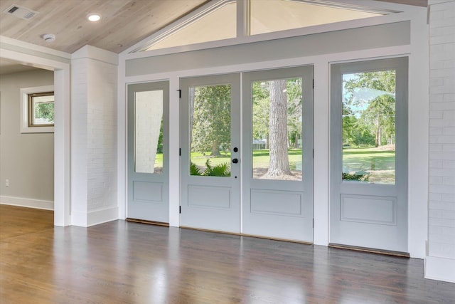 118 Lake Bluff Dr, Waynesboro, GA 30830 - entrance foyer featuring healthy amount of natural light, french doors, vaulted ceiling, wood finished floors, and recessed lighting