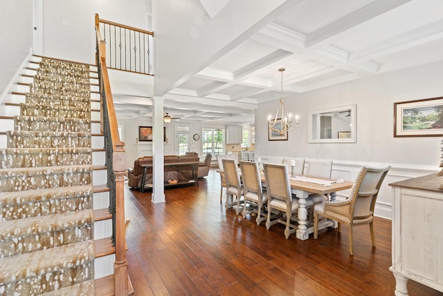 245 Shady Oak Ln, Waynesboro, GA 30830 - dining room featuring hardwood / wood-style floors, beam ceiling, stairs, and coffered ceiling