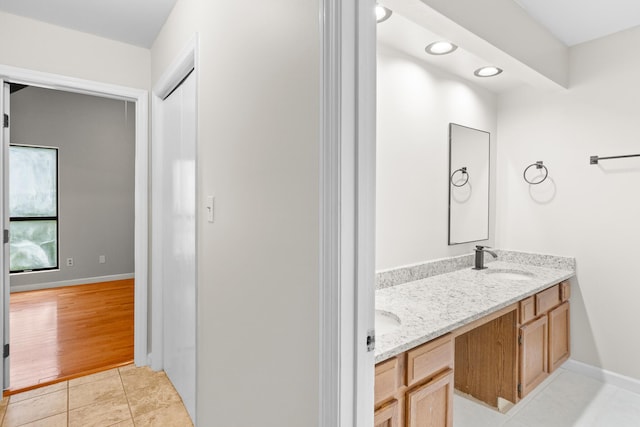 354 Rice Ct, Martinez, GA 30907 - bathroom with double vanity, tile patterned flooring, and recessed lighting