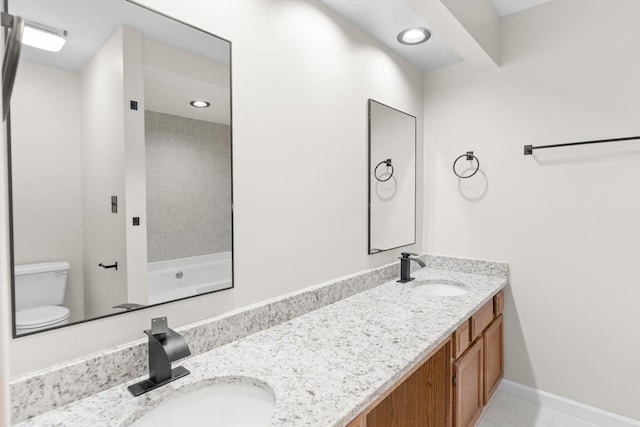 354 Rice Ct, Martinez, GA 30907 - bathroom featuring double vanity, a tub, a shower, and recessed lighting