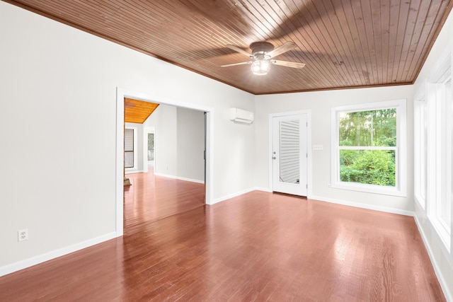 354 Rice Ct, Martinez, GA 30907 - spare room with a wall mounted air conditioner, ceiling fan, wood ceiling, wood finished floors, and crown molding