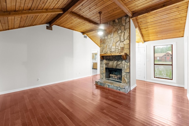 354 Rice Ct, Martinez, GA 30907 - unfurnished living room with a fireplace, wooden ceiling, and wood finished floors