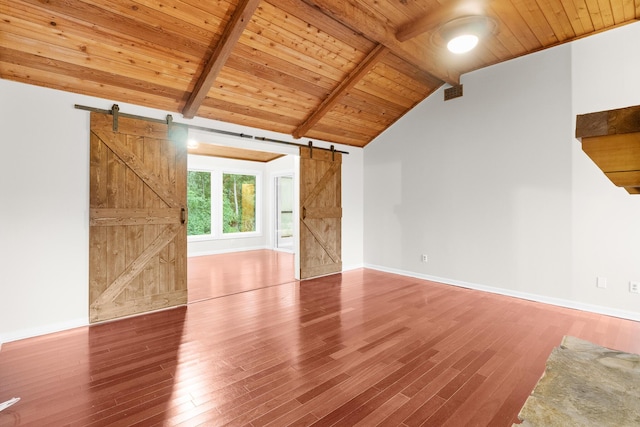 354 Rice Ct, Martinez, GA 30907 - unfurnished living room with a barn door, wooden ceiling, and wood finished floors