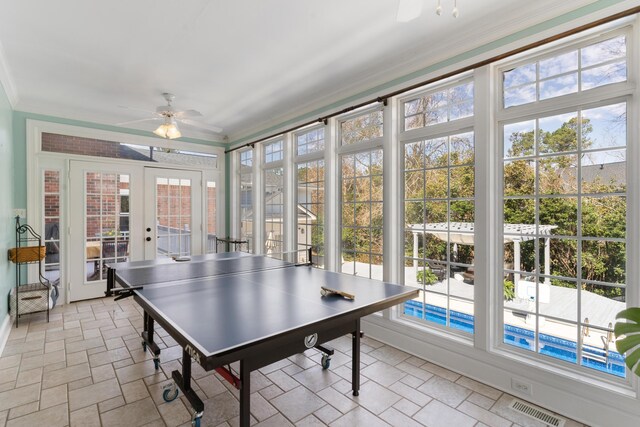 3503 Preston Trl, Martinez, GA 30907 - playroom with visible vents, plenty of natural light, ceiling fan, and french doors