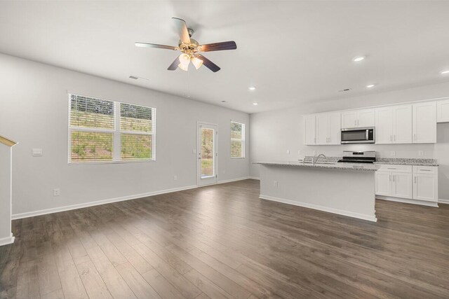 2885 Saltwater Bnd, Beech Island, SC 29842 - kitchen with recessed lighting, ceiling fan, appliances with stainless steel finishes, and open floor plan