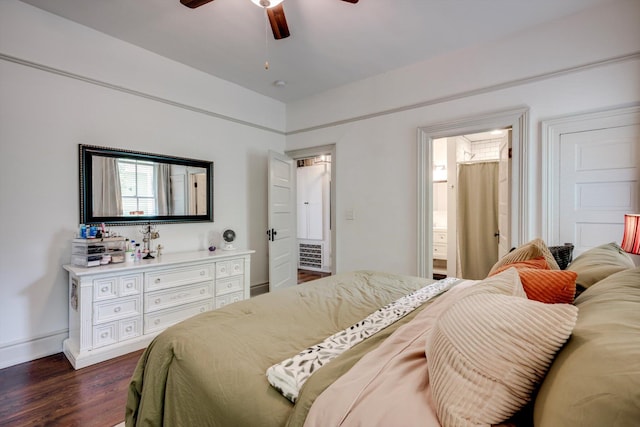1544 Schley St, Augusta, GA 30904 - bedroom featuring dark wood finished floors, baseboards, a ceiling fan, and connected bathroom