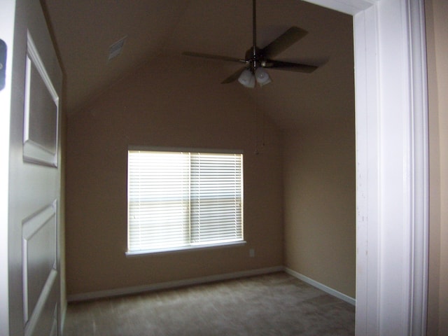 2103 Kaneck Way, Hephzibah, GA 30815 - empty room with ceiling fan, vaulted ceiling, carpet floors, and baseboards