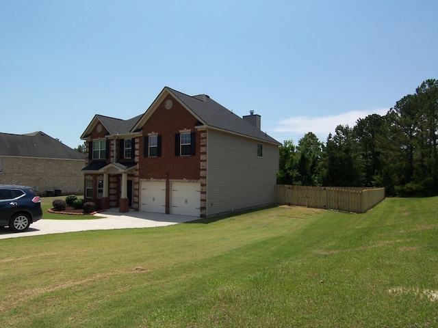2103 Kaneck Way, Hephzibah, GA 30815 - view of property exterior with concrete driveway, an attached garage, stone siding, a chimney, and brick siding