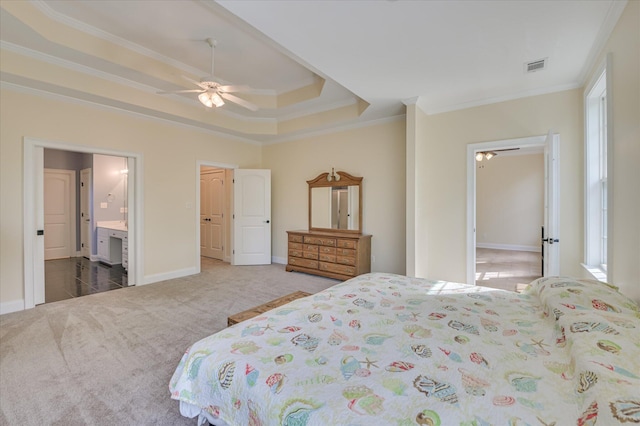 972 Woody Hill Cir, Evans, GA 30809 - bedroom with ornamental molding, carpet floors, ensuite bath, baseboards, and a raised ceiling
