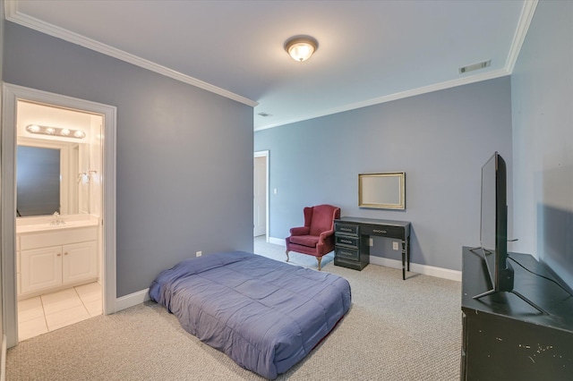 972 Woody Hill Cir, Evans, GA 30809 - bedroom featuring carpet, ornamental molding, baseboards, ensuite bathroom, and a sink