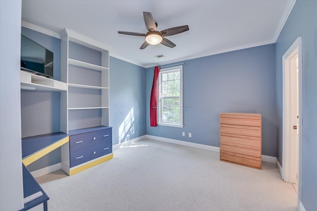 972 Woody Hill Cir, Evans, GA 30809 - unfurnished bedroom featuring baseboards, carpet floors, crown molding, and ceiling fan