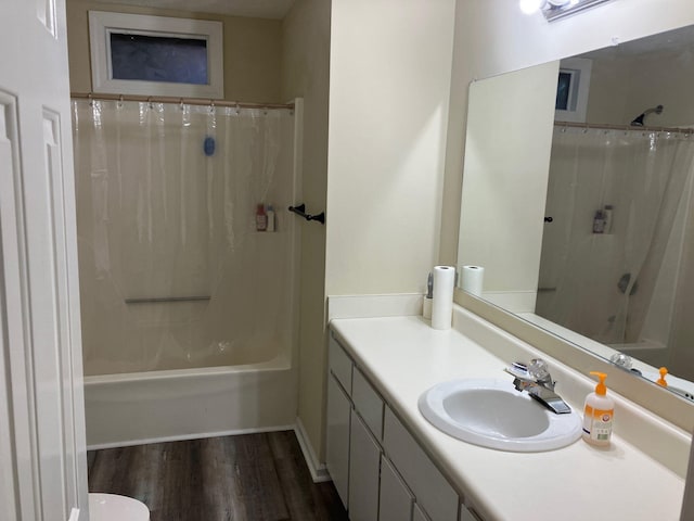 42 Bluff Pointe Way, Aiken, SC 29803 - bathroom featuring shower / bath combo, wood finished floors, and vanity