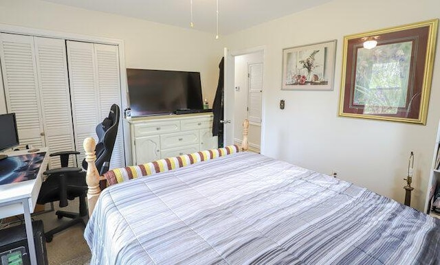 bedroom featuring carpet flooring and a closet