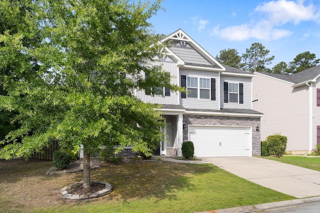 501 Cranberry Cir, Grovetown, GA 30813 - craftsman house featuring stone siding, a garage, driveway, a front lawn, and board and batten siding