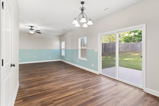 501 Cranberry Cir, Grovetown, GA 30813 - spare room featuring wood finished floors, ceiling fan, and a chandelier