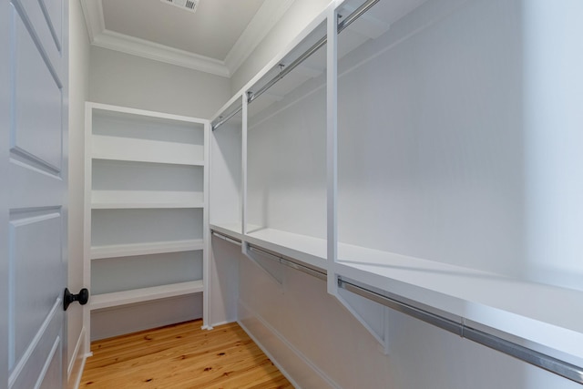 walk in closet featuring light hardwood / wood-style flooring