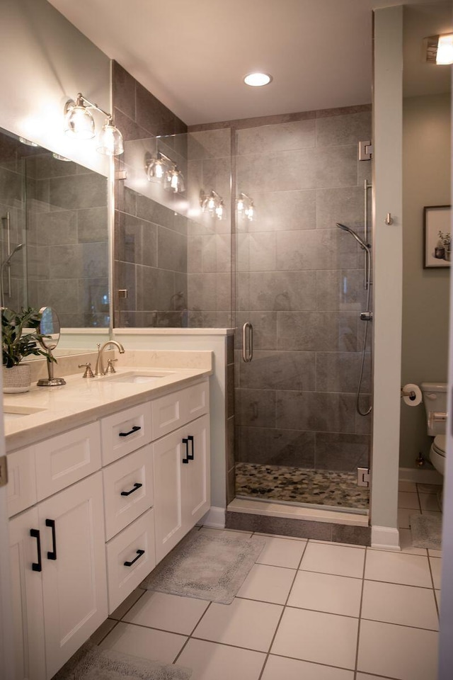216 Sumter Ln, Mccormick, SC 29835 - full bath with vanity, a shower stall, tile patterned flooring, and recessed lighting