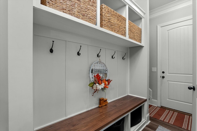 mudroom featuring dark hardwood / wood-style flooring