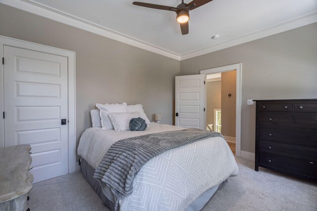 188 Lagoon Dr, Clarks Hill, SC 29821 - bedroom with light carpet, a ceiling fan, and ornamental molding