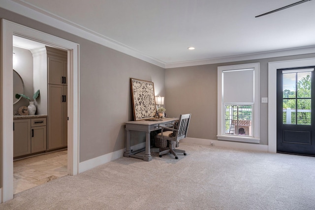 188 Lagoon Dr, Clarks Hill, SC 29821 - office with light colored carpet, ornamental molding, and recessed lighting
