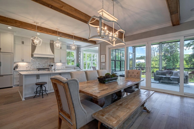 188 Lagoon Dr, Clarks Hill, SC 29821 - dining space with beam ceiling, light wood finished floors, healthy amount of natural light, and a chandelier