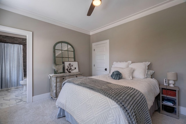 188 Lagoon Dr, Clarks Hill, SC 29821 - carpeted bedroom featuring ensuite bath, ornamental molding, and ceiling fan