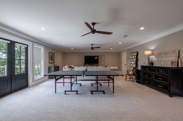 188 Lagoon Dr, Clarks Hill, SC 29821 - rec room with carpet flooring, recessed lighting, a ceiling fan, and crown molding