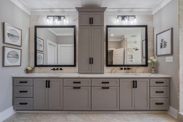 188 Lagoon Dr, Clarks Hill, SC 29821 - full bath featuring ornamental molding, double vanity, and tiled shower