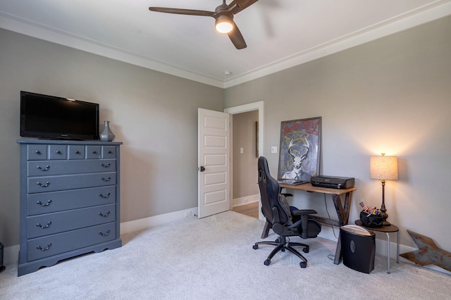188 Lagoon Dr, Clarks Hill, SC 29821 - carpeted office space with ceiling fan and crown molding