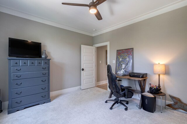 188 Lagoon Dr, Clarks Hill, SC 29821 - carpeted office space with ceiling fan and crown molding