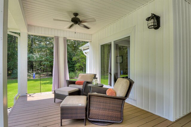1370 Deerwood Cir, Stapleton, GA 30823 - wooden deck with ceiling fan and a yard