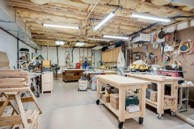 basement featuring a workshop area