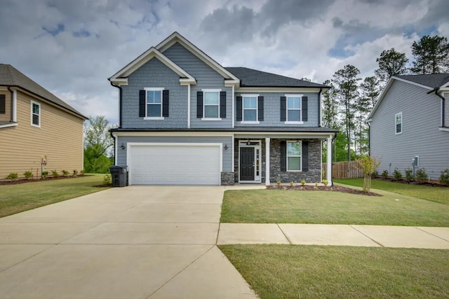 3120 Wayne Dr, Evans, GA 30809 - craftsman-style house with an attached garage, concrete driveway, stone siding, and a porch