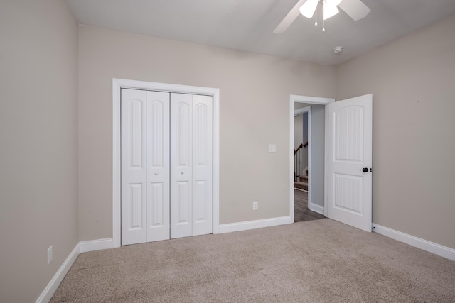 750 Herrington Dr, Grovetown, GA 30813 - unfurnished bedroom featuring ceiling fan, baseboards, carpet flooring, and a closet